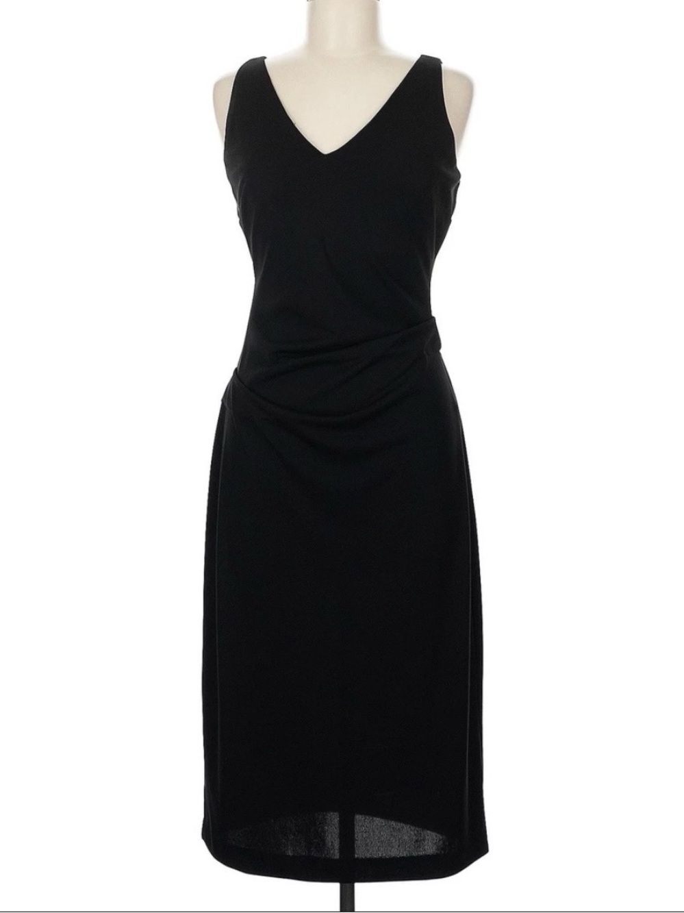VNTG Y2K 90’s Nicole Miller Collection Black Midi Ruched V-Neck Sheath Dress 6